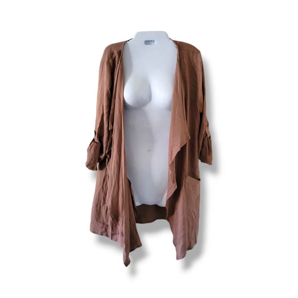 Mod Ref | Cute Mocha Drape Open Front Mid-Length … - image 1